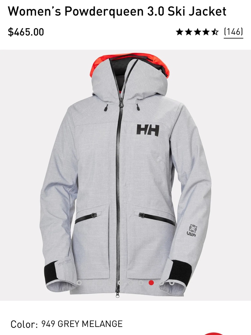Helly Hansen Grey Melange Ski Jacket with Orange Trim - Picture 3 of 10